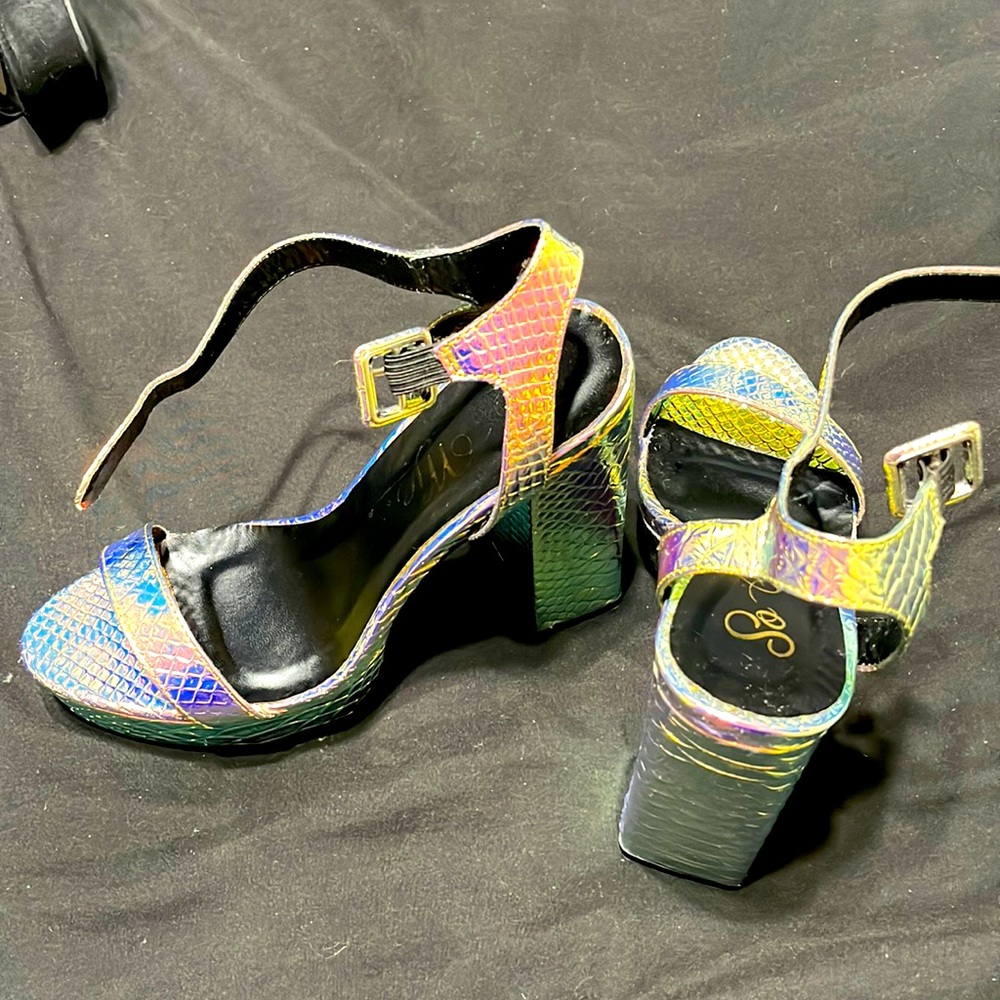 Shoes, high heels chrome and gold, size 7.5